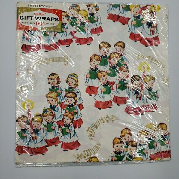 Vintage MCM Christmas Gift Wrapping Paper Wrap Children Carolers Choir Ben Mont - Picture 10 of 10